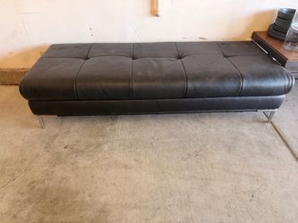 Black Leather Tufted Bench with Chrome Legs