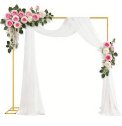 6.5FT Heavy Duty Backdrop Stand with Base, Gold Metal Square Wedding Arch Balloon Frame Background Decor for Shower Birthday Parties (PRICE IS FIRM)