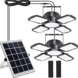 Solar Shed Light with Motion Sensor, 176 LED Solar Pendant Light with Remote & 5 Lighting Modes for Indoor/Outdoor Use (2pack) 