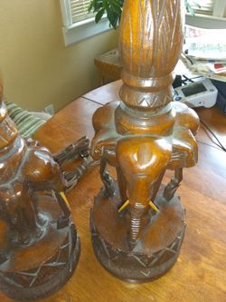 Two antique elephant lamps