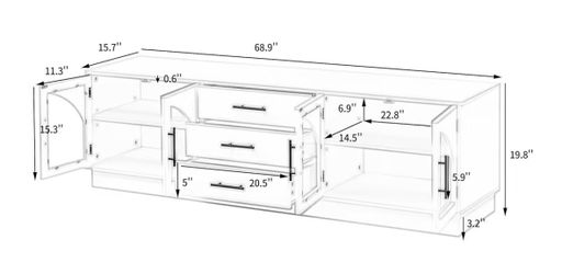 White TV Console / Media Cabinet with clear Doors – 70”
