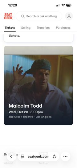 Malcolm Todd ticket TODAY Oct 28
