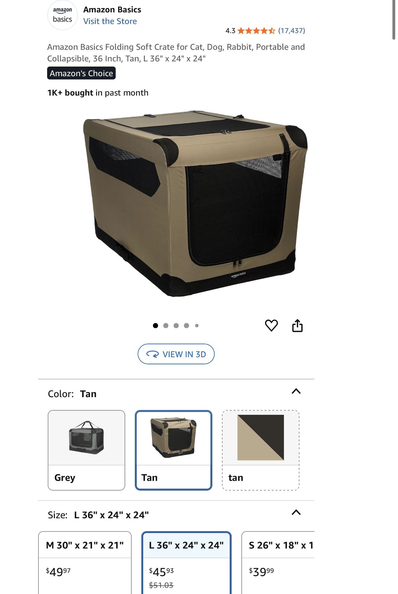 Amazon Basics Crate Tan, L 36" x 24" x 24
