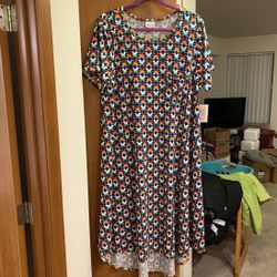 LuLaRoe Asymmetrical  Short Sleeve Maxi T-shirt Dress 2XL 