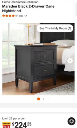 Home Decorators Collection Marsden Black 2-Drawer Cane Nightstand