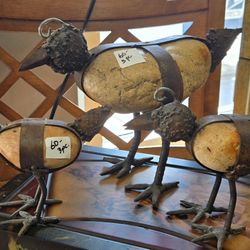 3 pc stone and metal bird sculptures. PLEASE READ DESCRIPTION