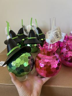 WICKED Themed Disco Ball Drinking Cups Elphaba And Glenda 