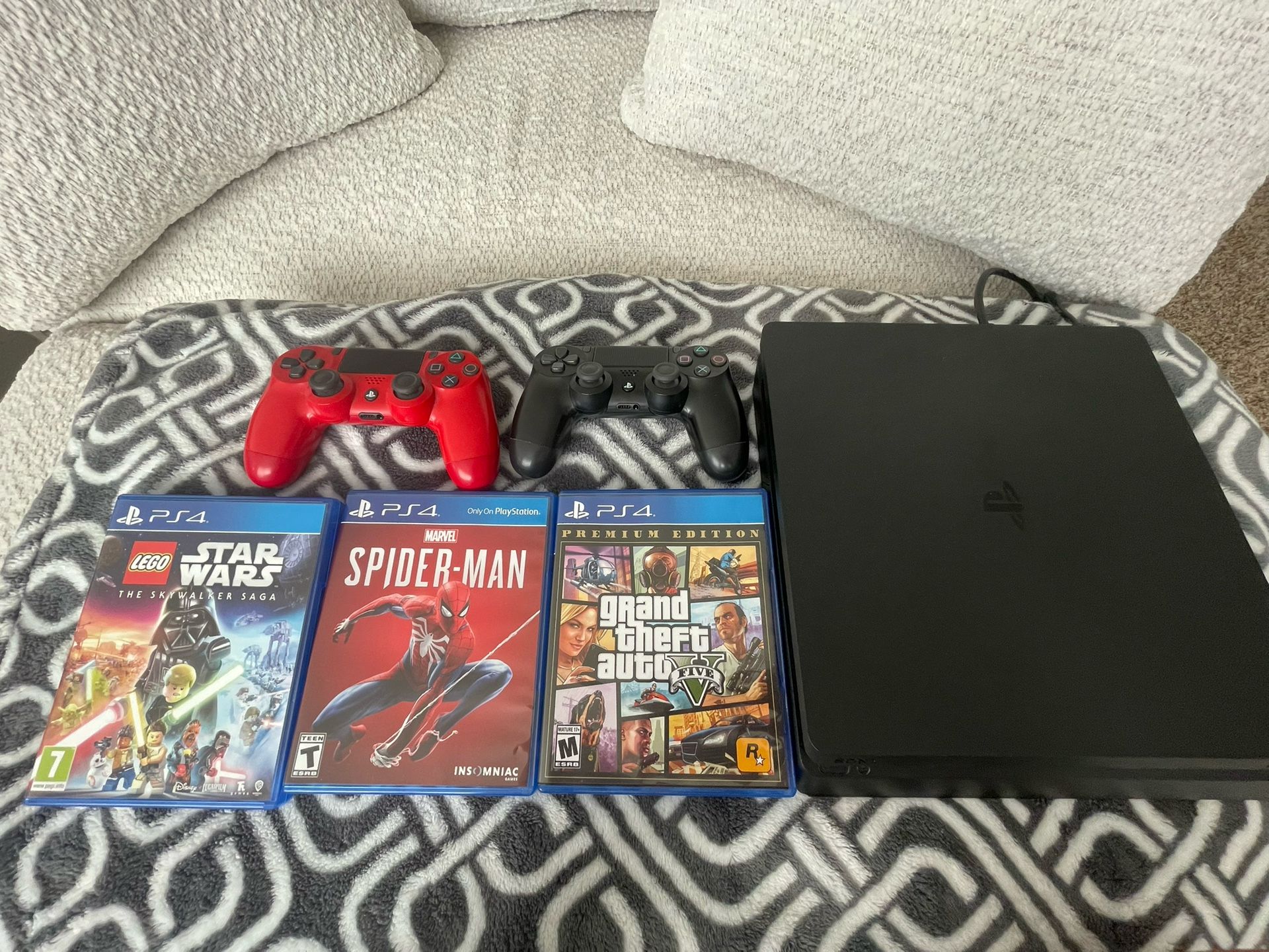 PS4 With 2 Controllers, 4 Games, Power Cord, HDMI Cord, Controller Charger