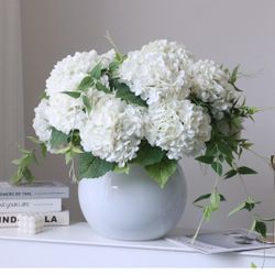 4pcs 21" Faux White Hydrangeas Artificial Flowers, Real Touch Silk Hydrangea Flowers with Stems for Bridal Wedding Bouquet Party Home Decor