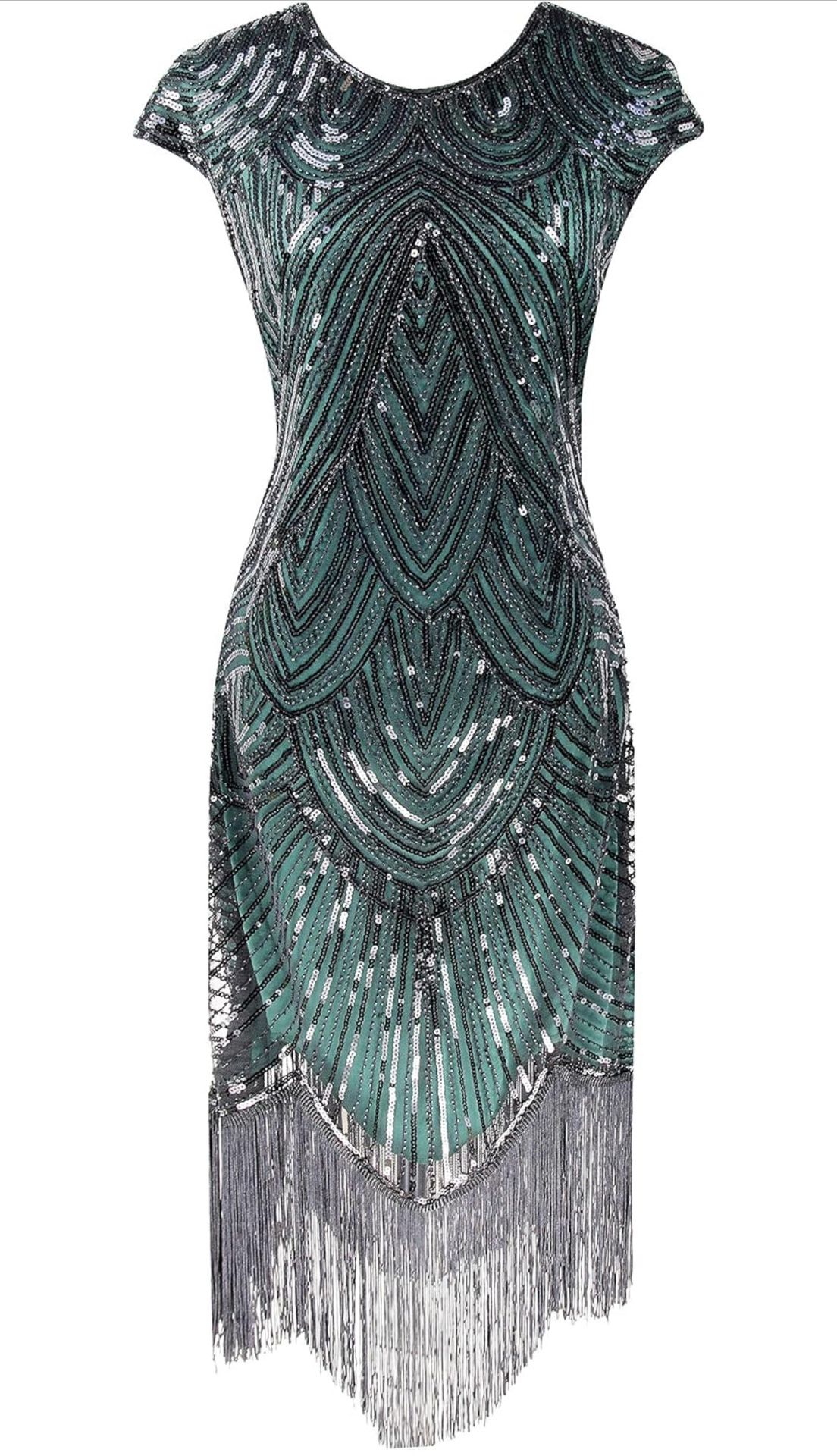 Womens Vintage Lace Fringed Gatsby 1920s Cocktail Dress-3X