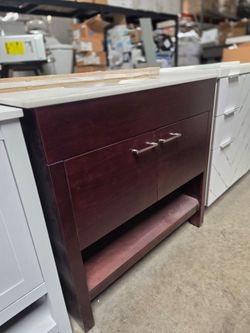 Dark Wood Bathroom Vanity 36" with Marble Top