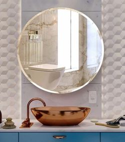 Round Bathroom Vanity Mirror 24inch 0.4"-0.5" Beveled Edge Backed with Wall Hanging Hook! New in box! Retails $124.99. 5 available