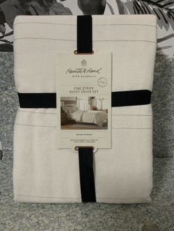 Fine Stripe Duvet & Sham Set Twilight Taupe/Sour Cream - Hearth & Hand™ 