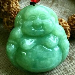 Burmese icy Type A Jadeite Jade Pendant Big lucky Happy Buddha.