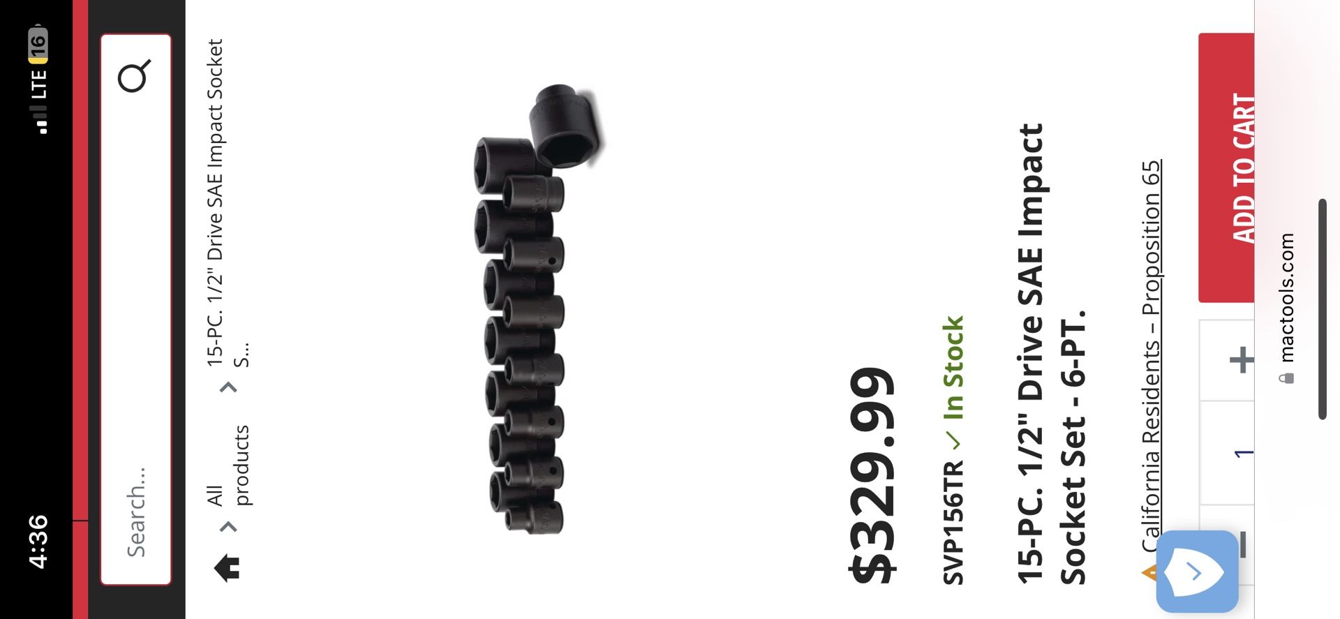 Mac Tools 1/2 Impact Sockets