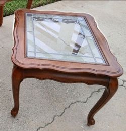 Wood Coffee SIDE table with Leaded Glass Top