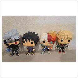 Anime Funko Pop Figure Lot (4 Figures: Naruto Kakashi & Sasuke, My Hero Academia Todoroki & Bakugo)