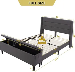 Platform Bed w/ Ottoman - Full Size . Light Grey