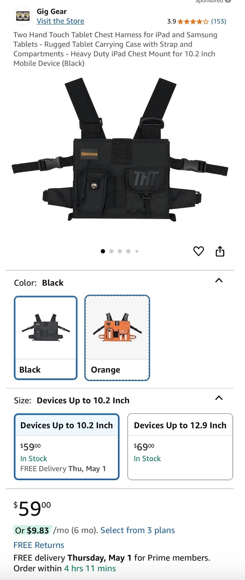 Gig Gear - Two Hand Touch Tablet Chest Harness for iPad and Samsung Tablets - Rugged Tablet Carrying