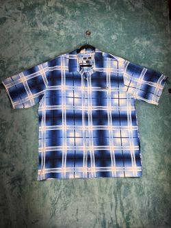Southpole Mens XL Blue White Plaid Short Sleeve Button Up Shirt Y2K Streetwear