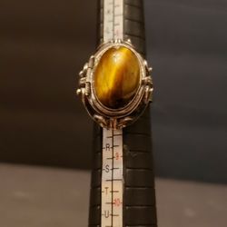Vintage TIGER EYE And Sterling Silver Poison Ring