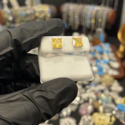 4ct. Solid Gold Yellow Citrine Earring Princess Square Cut Earrings in Sterling Silver