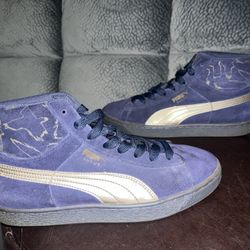 Puma blue suede patterned gold trim mid size 9.5