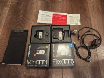 camera flash trigger kit
for Canon camera
Mini TT1, Flex TT5
manual included
accessories included
all for $20
