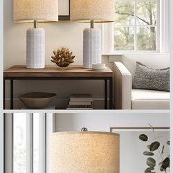 PoKat 23" Table Lamp, Farmhouse Bedside Lamps for Bedroom Set of 2, Ceramic End Table Lamps for Living Room, Traditional Nightstand Desk Lamps, Froste