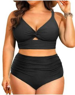 New Plus Size Two Piece Swimsuits - Women High Waisted Bikini Tummy Control Bathing Suits Knot Twist Swimwear, XL Extra Large