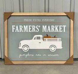 New FARMERS MARKET Framed Wall Art FALL Wood Sign PORCH DECOR