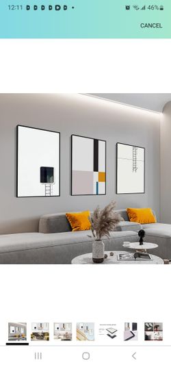 Black Frame Abstract Canvas Wall Art 3-piece Set of Famous Paintings Posters Prints Minimalism Natural Fusion Living Room Bedroom Bathroom Office Wall