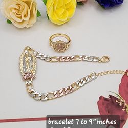 Beautiful Virgin Mary Set Bracelet With Ring #7 Gold-plated 