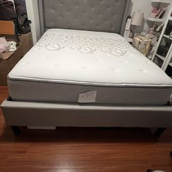 Queen Size Bed Mattress & Gray Bed Frame