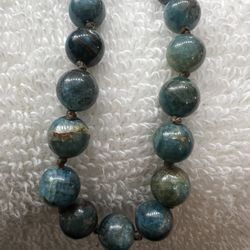 Natural Blue Apatite stone Round Beaded Necklace 