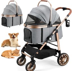 Pet Stroller for Medium Dogs and Cats up to 55lbs, Premium 3-in-1 Cat and Dog Stroller, with Detachable Carrier and One-Click Folding Design, with 4 W