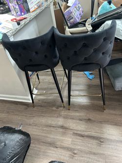 Luxury Black Velvet Bar Stools (Set of 2) | Tufted Back & Gold Accents