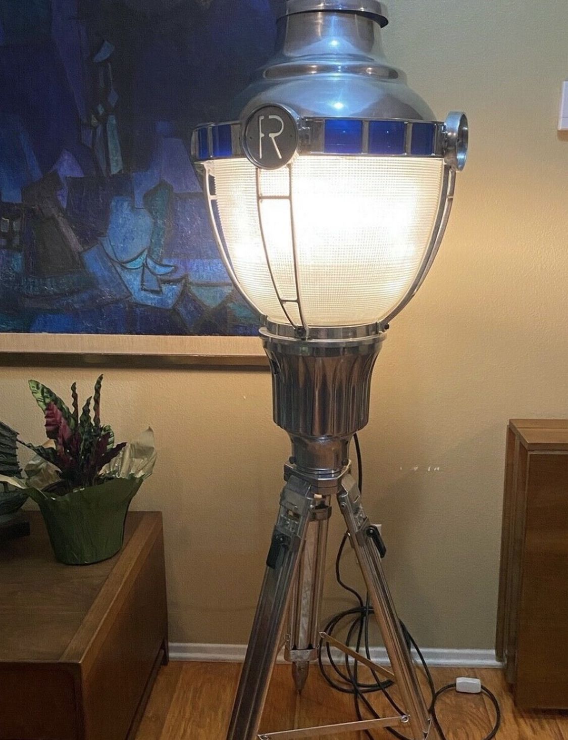 Vintage Large Cast Aluminum Floor Lamp Industrial 
