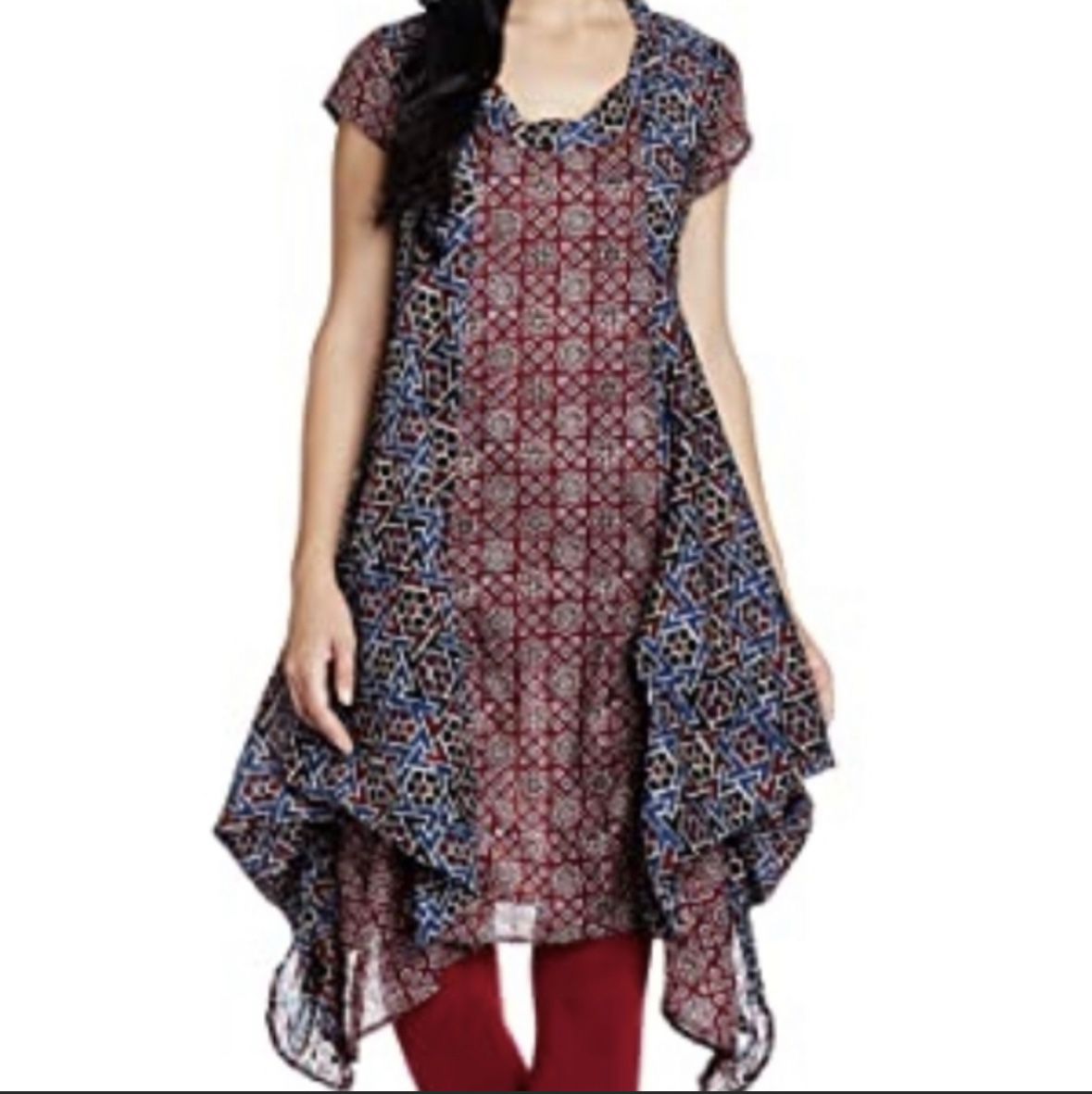 Biba 100% Cotton Printed Ajrakh Indian Dress Tunic Kurta. Chest: 36-37” Size S-M