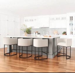 4X Beige Color 27” Fabric Barstools 