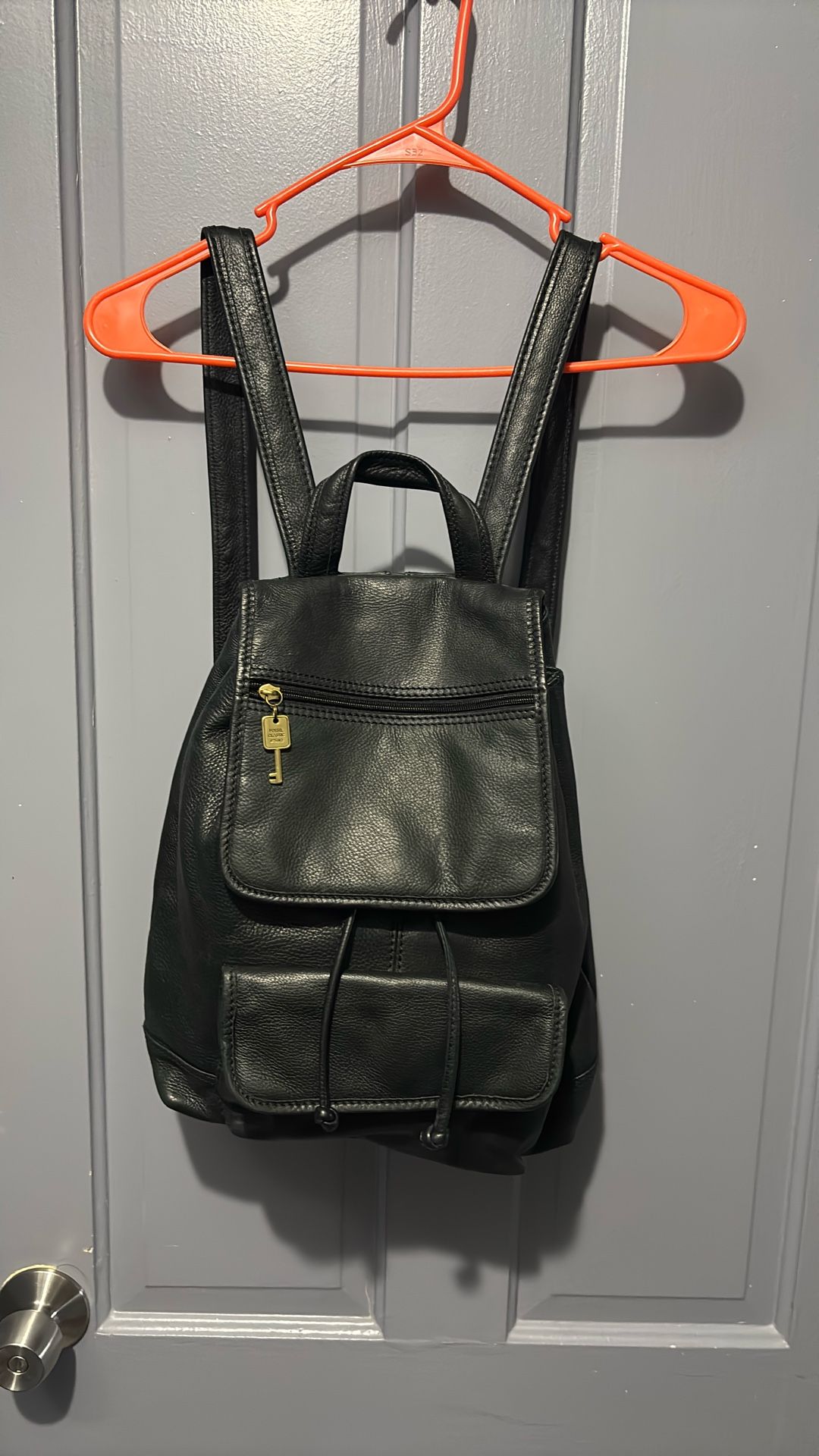 Black Leather Fossil Backpack Large 