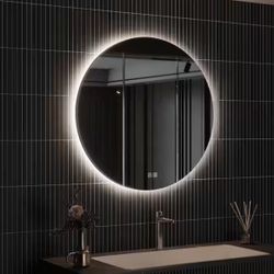 HOMEIBRO 24 in. W x 24 in. H Round Frameless LED Light with 3-Color and Anti-Fog Wall Mounted Bathroom Vanity Mirror