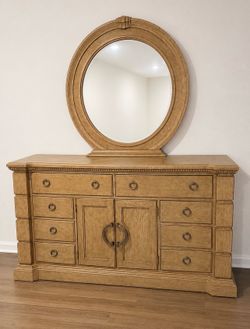 Vintage Wood Dresser with Matching Mirror