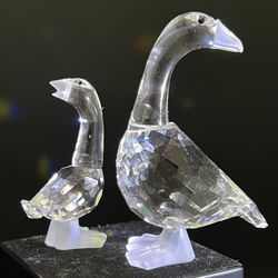 Swarovski 1990s Goose 174960 & Gosling 174962 Crystal Figurines, 2” & 2.5”