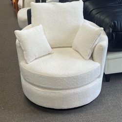 VANOMi Fabric Swivel Barrel Chair Comfy Swivel Accent Chair for Living Room with Detachable Cushion