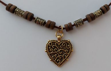 HEART PENDANT and BROWN SUEDE NECKLACE