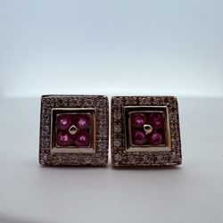 14K Gold & Natural Ruby & Diamonds Stud Earrings