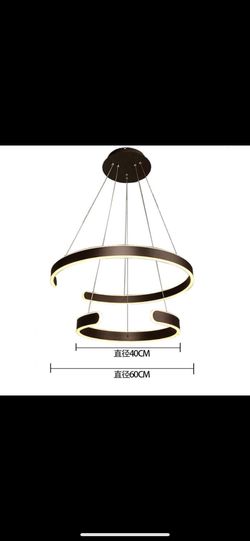 Gold Double Rings Chandelier 80 Watts LED Aluminum 2 Round Rings Pendant Light