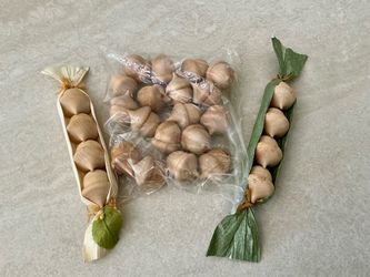 Wooden acorns.   Table decorations