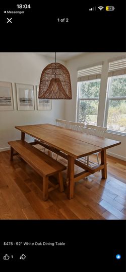 92” White Oak Dining Table